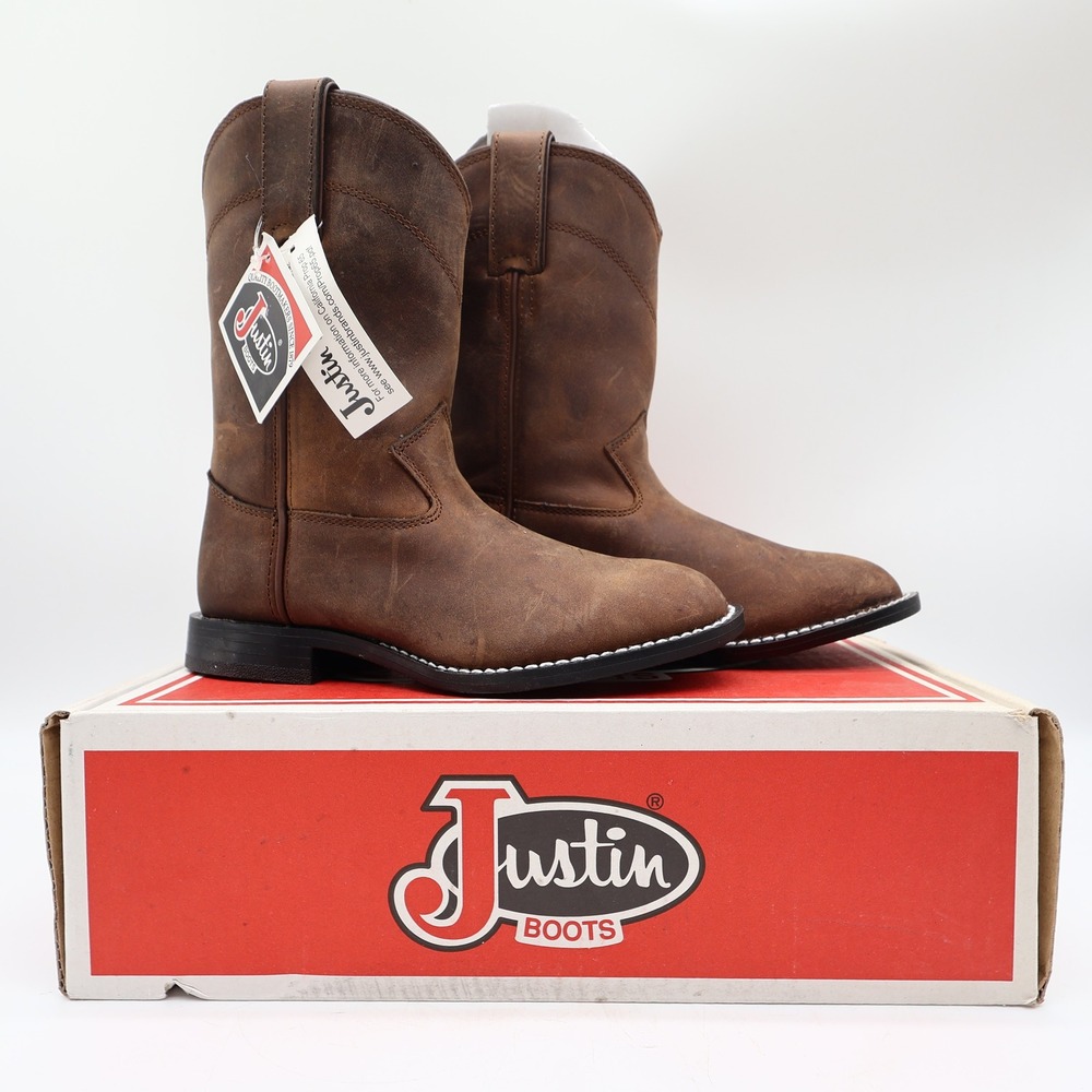 Justin Kids Western Boots 11.5 D Brown Leather 3410C NWT Deadstock New